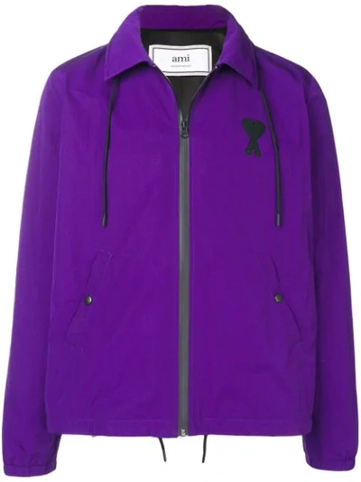 Ami Alexandre Mattiussi Hooded Zipped Jacket Ami De Coeur Patch In Purple