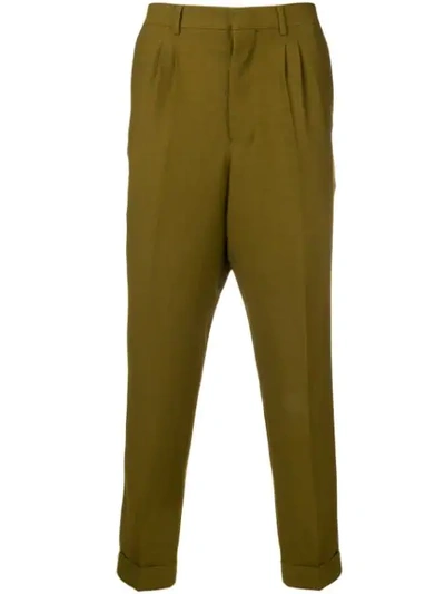 Ami Alexandre Mattiussi Pleated Carrot Fit Trousers In Green