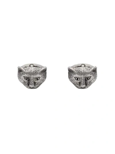 Gucci Garden Cat Motif Cufflinks In Silver