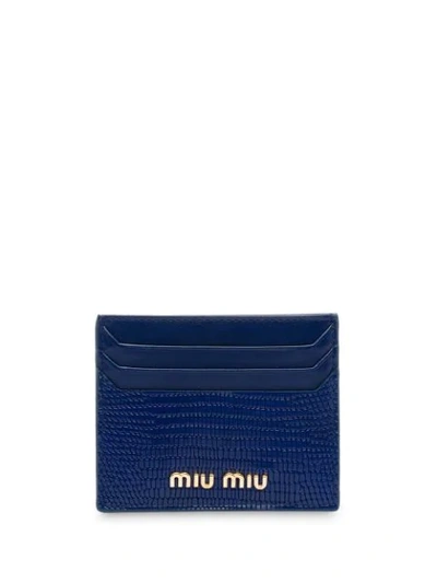 Miu Miu Lizard-print Cardholder In F0021 Ink Blue