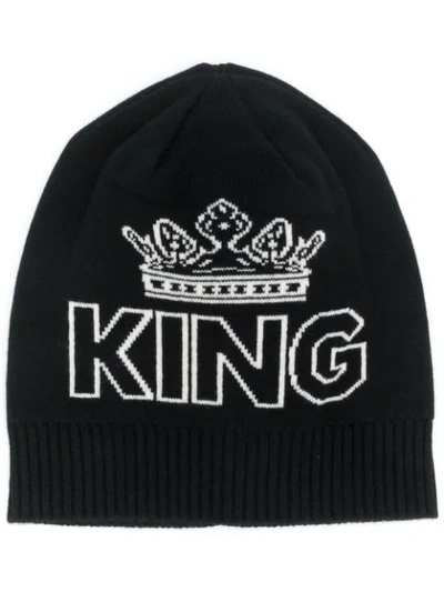 Dolce & Gabbana King Print Beanie Hat In S9000