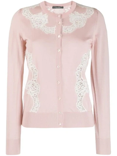 Dolce & Gabbana Lace Insert Cardigan In Pink
