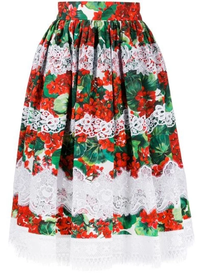 Dolce & Gabbana Portofino-print Poplin And Lace Midi Skirt In Red