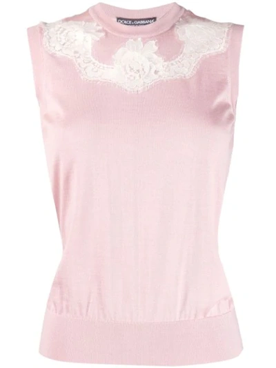 Dolce & Gabbana Lace Insert Vest Top In Pink