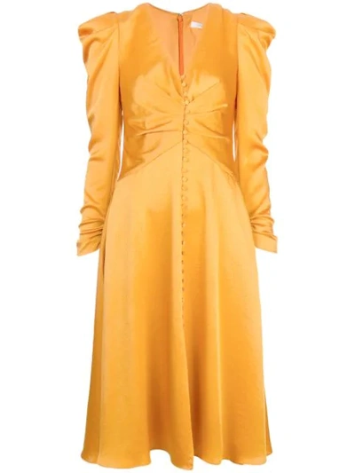 Jonathan Simkhai Sateen Long-sleeve Ruched Dress In Orange
