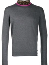 Fendi Logo High-neck Knitted Jumper In Grey