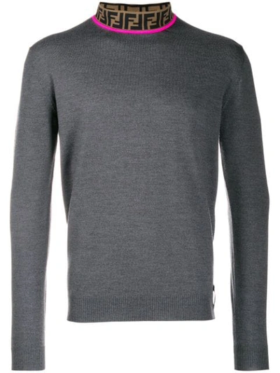 Fendi Logo High-neck Knitted Jumper In Grey