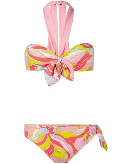 Emilio Pucci Rivera Print Halterneck Bikini In 065 Rosa/lime