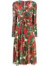 Dolce & Gabbana Floral-print Stretch-silk Chiffon Wrap Dress In Red