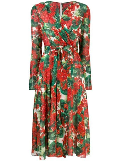 Dolce & Gabbana Floral-print Stretch-silk Chiffon Wrap Dress In Red