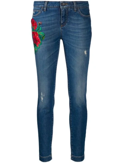 Dolce & Gabbana Embroidered Low-rise Skinny Jeans In Blue