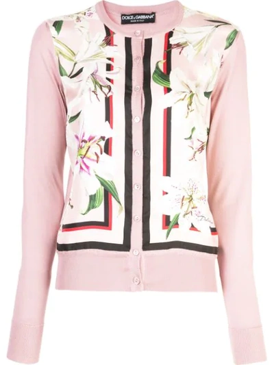 Dolce & Gabbana Long-sleeve Lily Print Cardigan In Pink