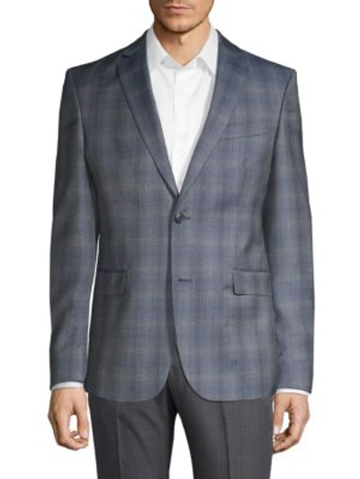 Versace Modern-fit Wool Printed Sportcoat In Blue Grey