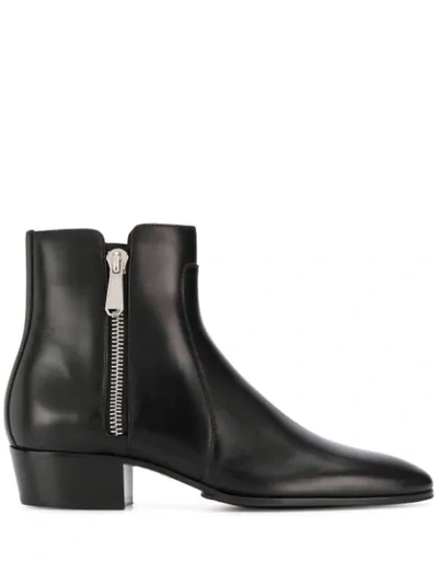 Balmain Mike Leather Ankle Boots In Noir