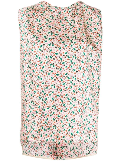 Marni Floral-print Silk-twill Top In Neutrals