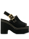 Marni Contrast Stitch Wedge Sandals In Black