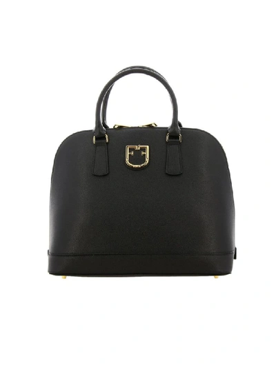 Furla Fantastica Medium Bag In Textured Leather With Ff Monogram In Black