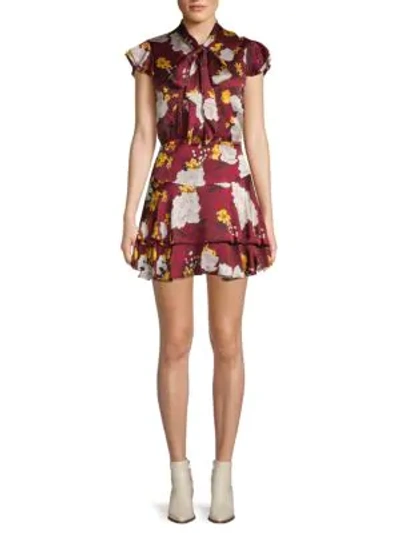 Alice And Olivia Lashay Floral Tie-neck Mini Dress In Red White