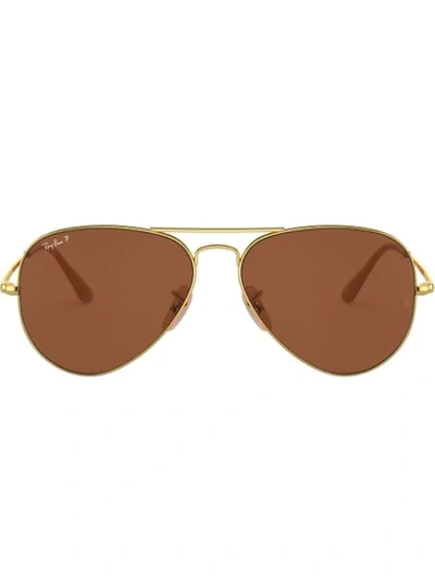 Ray Ban Ray-ban Men's Polarized Aviator Sunglasses, 58mm In Gold