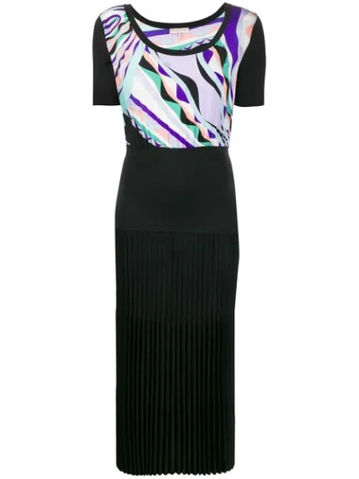 Pucci Burle Print Pleated Dress In Black