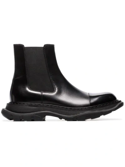 Alexander Mcqueen Panelled Leather Wedge Chelsea Boots In Black