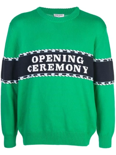 Opening Ceremony Logo Stripe Sweater In 3409 Kelly Green Multi
