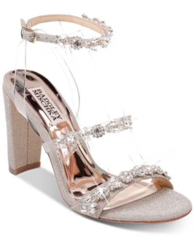 Badgley Mischka Women's Adel Crystal Embellished Block Heel Sandals In Platino