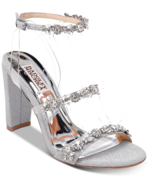 silver embellished block heels