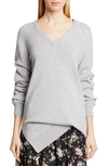 Michael Kors Cashmere Draped Asymmetric V-neck Sweater In Pearl Grey