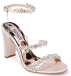 Badgley Mischka Adel Crystal Embellished Ankle Strap Sandal In Ivory Satin
