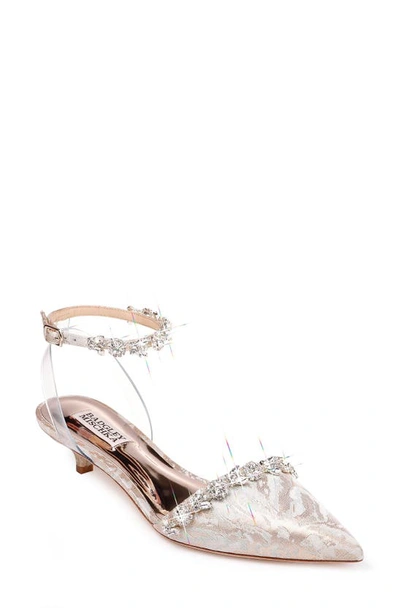 Badgley Mischka Addison Collection Crystal Embellished Ankle Strap Sandal In Gold Fabric