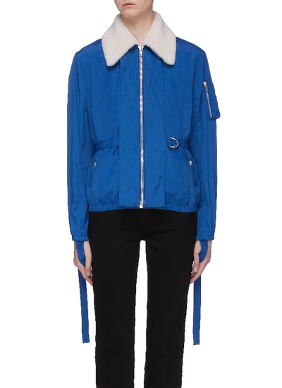 Helmut Lang Sheer Bomber Jacket With Removable Genuine Shearling Collar In Cobalt