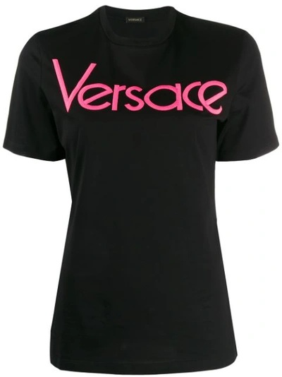 Versace Embroidered 80s Logo Jersey T-shirt In Black