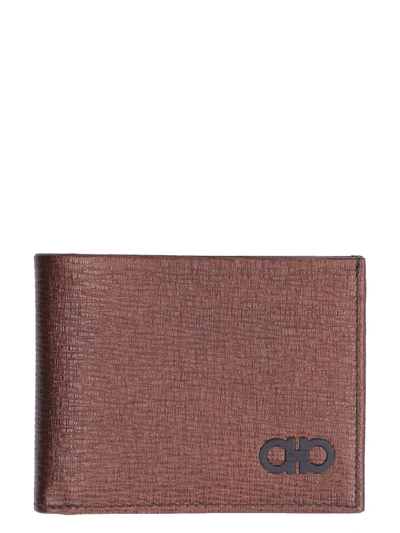 Ferragamo Leather Flap-over Wallet In Bronze