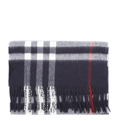 Burberry Blue Cashmere Tartan Pattern Scarf In Black