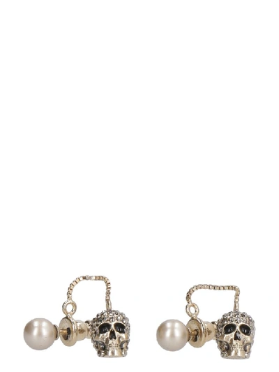 Alexander Mcqueen Earrings With Pearl And Skull In Gold