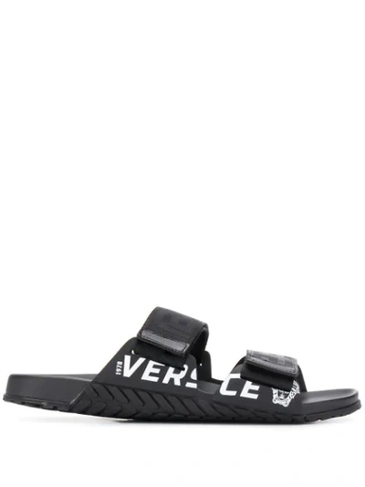 Versace Logo-detailed Webbing And Rubber Sandals In Black