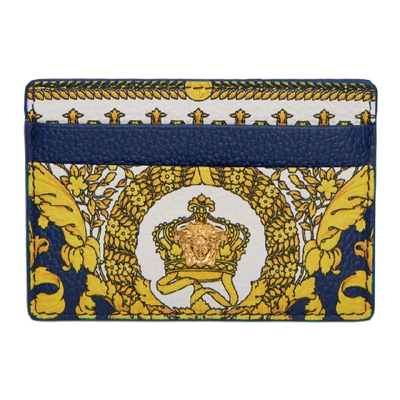 Versace Baroqueleather Medusa Card Holder In Blue