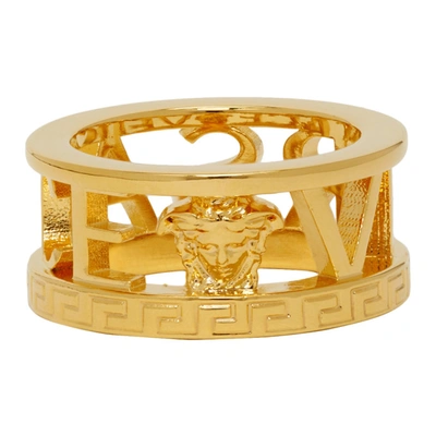 Versace Medusa Logo Lettering Ring In D00h Gold