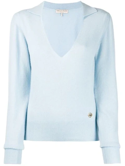 Emilio Pucci Cashmere V-neck Sweater In Blue