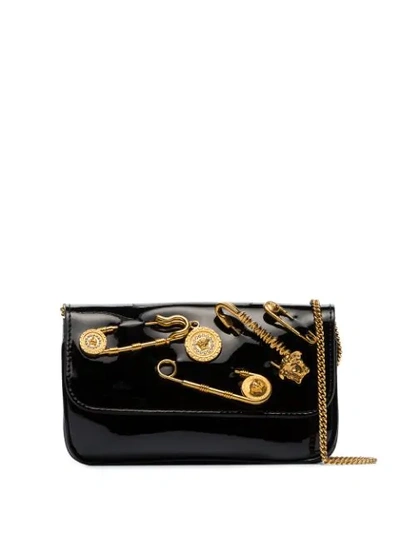 Versace Safety Pin Evening Bag In Black