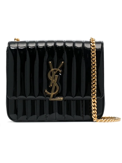 Saint Laurent Large Vicky Patent Leather Monogramme Shoulder Bag In Black