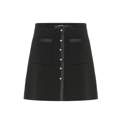 Miu Miu Embellished Wool Miniskirt In Black