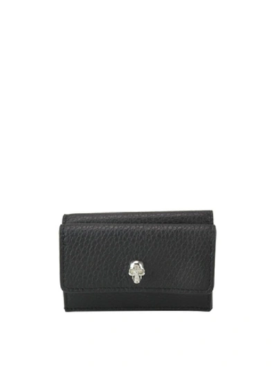 Alexander Mcqueen Skull Hammered Leather Wallet In Black