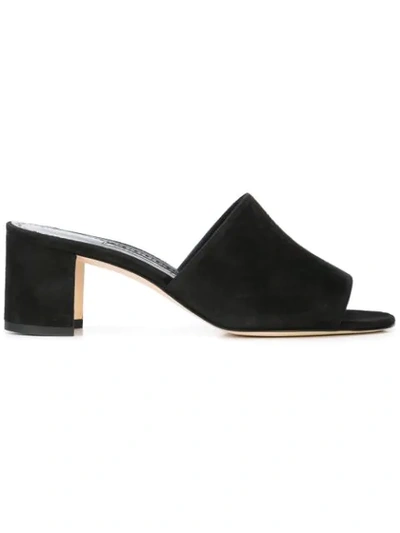 Manolo Blahnik Rapallato Block-heel Denim Slide Sandals In Black