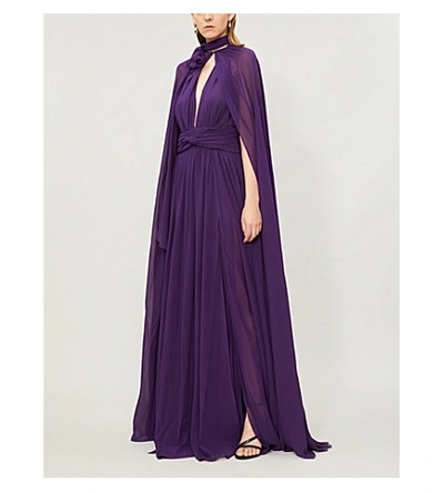 Dundas Silk-crepe Gown And Cape In Purple
