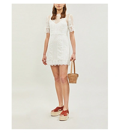 Maje Revanata Short-sleeved Cotton-blend Sheer Lace Mini Dress In White