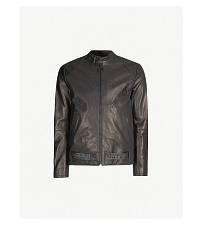 Off-white Arrow-print Leather Biker Jacket In Black Silver