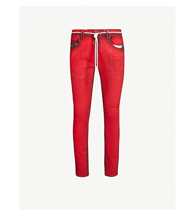 Off-white Painted Logo-print Skinny Jeans In Red Fuchsia