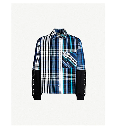Off-white Jersey-sleeve Layered Checked Cotton-blend Shirt In Blue Black